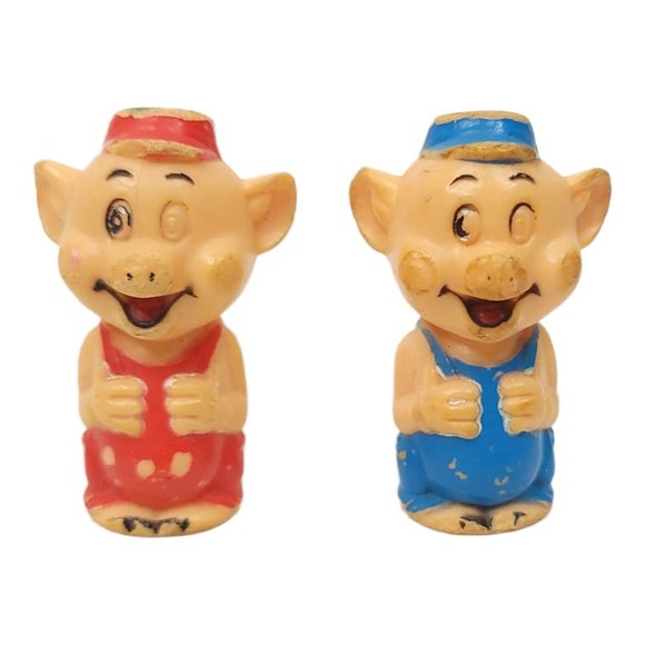 Vintage Walt Disney Three Little Pigs Pencil Toppers 2 FIGURES ONLY Blue Red - Picture 2 of 13